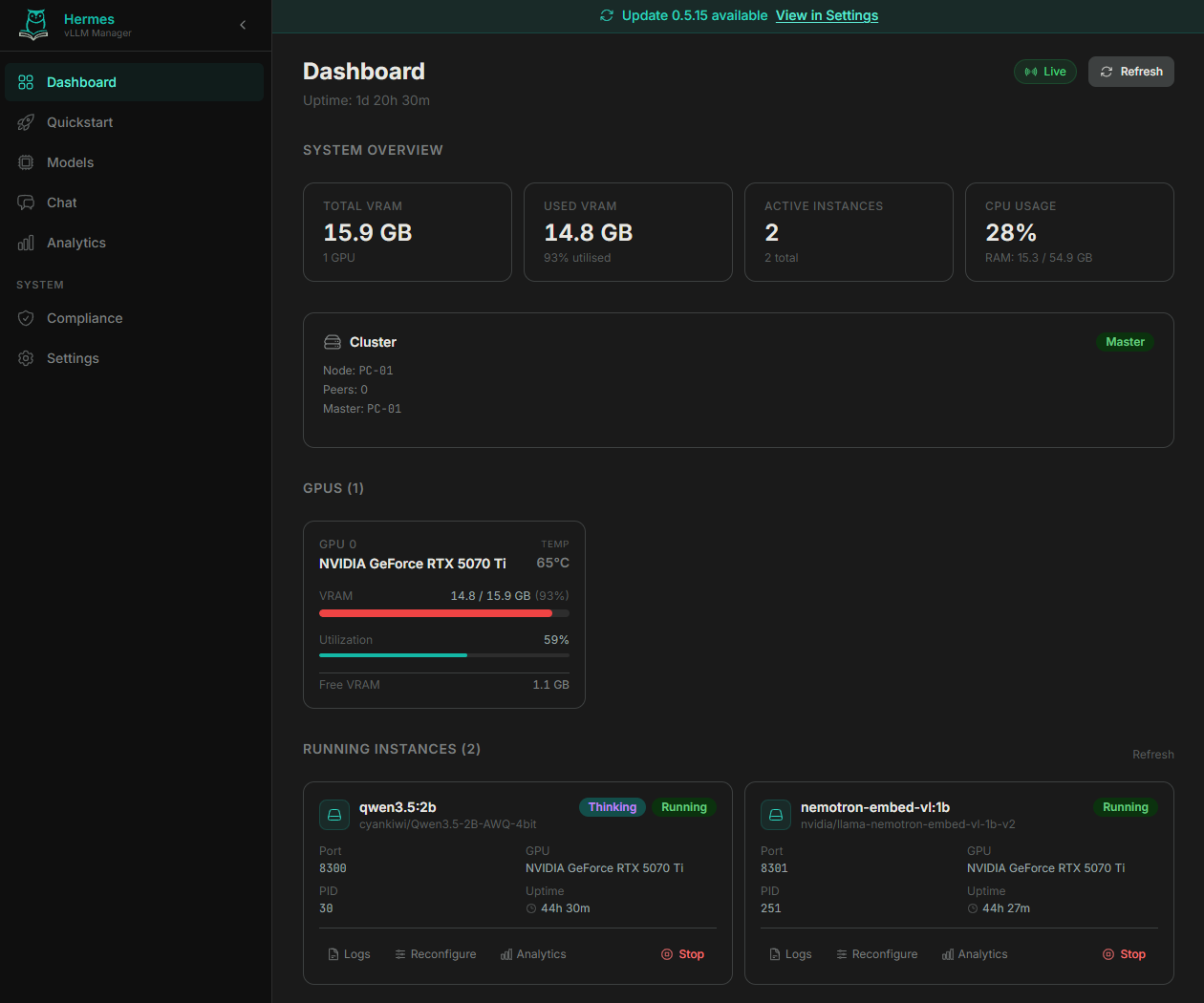 Hermes model manager with GPU metrics