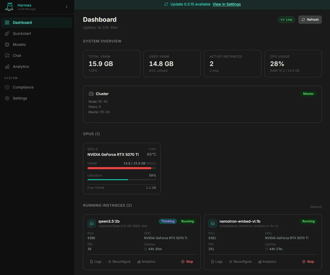 Hermes model manager with GPU metrics