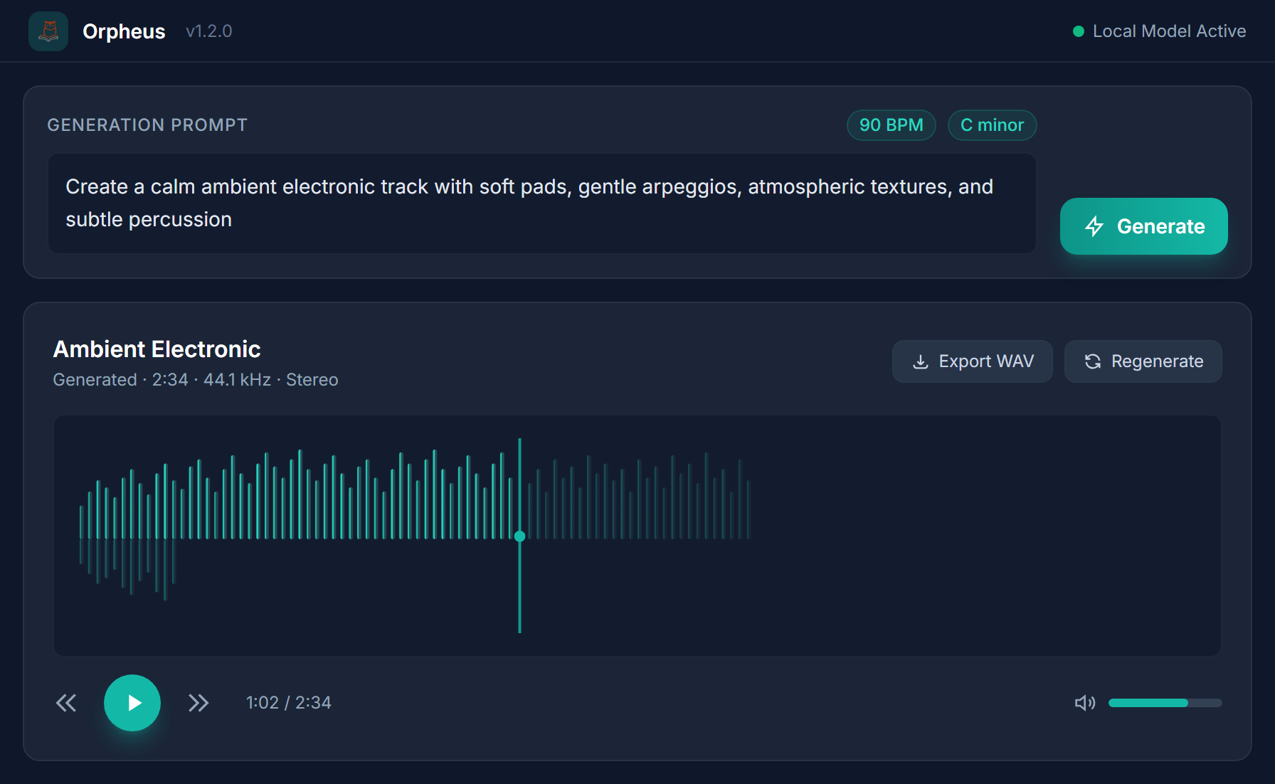 Orpheus audio waveform with playback controls