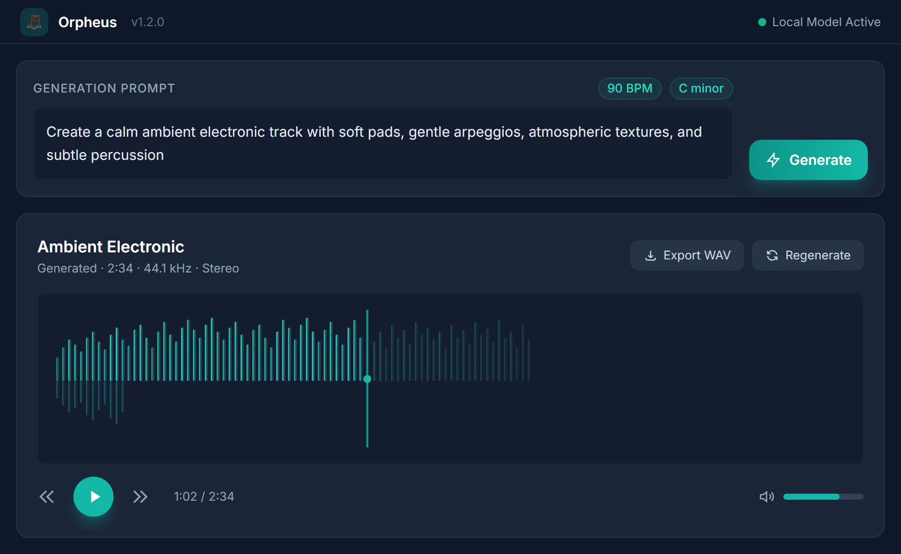 Orpheus audio waveform with playback controls