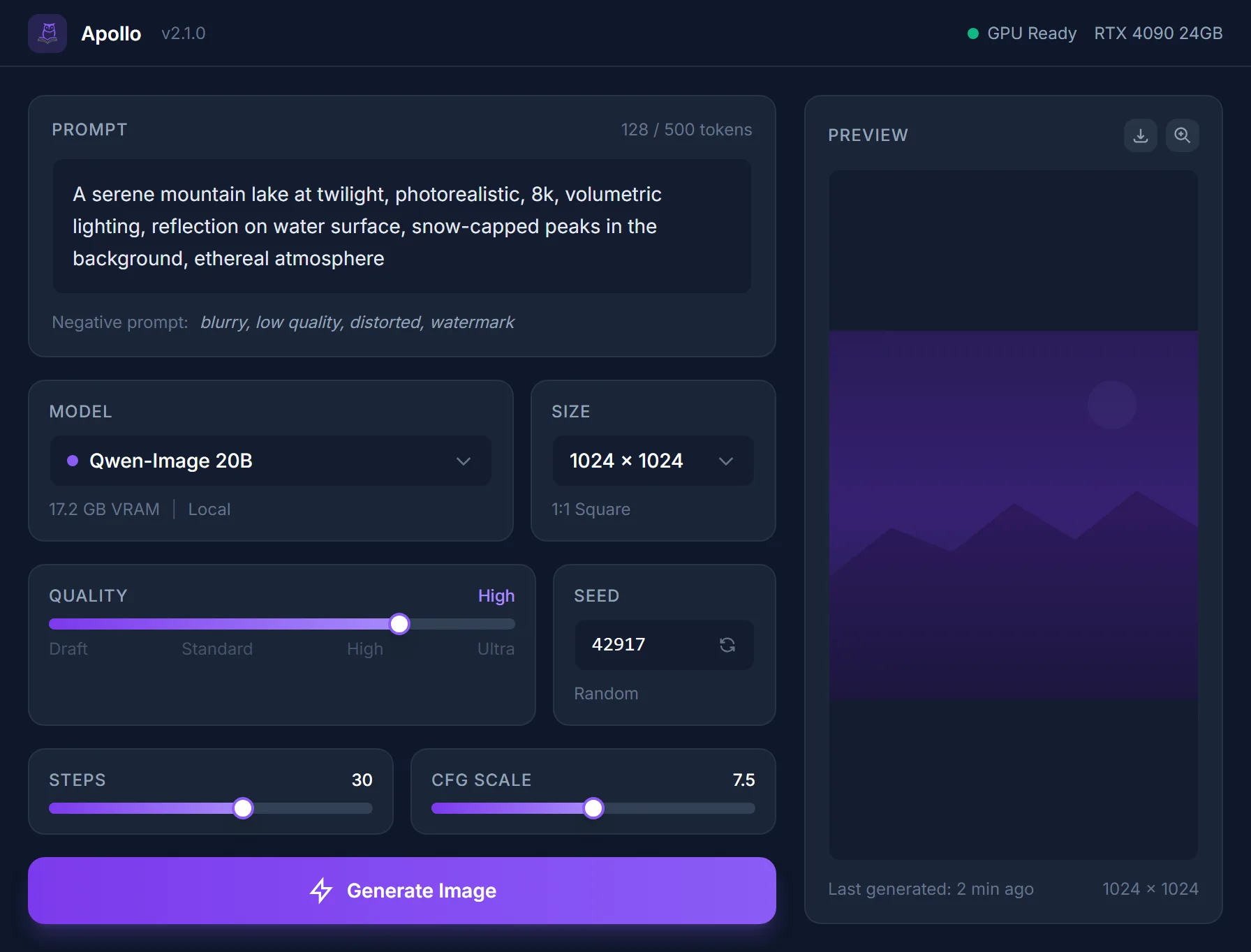 Prompt editor: text-to-image generation interface