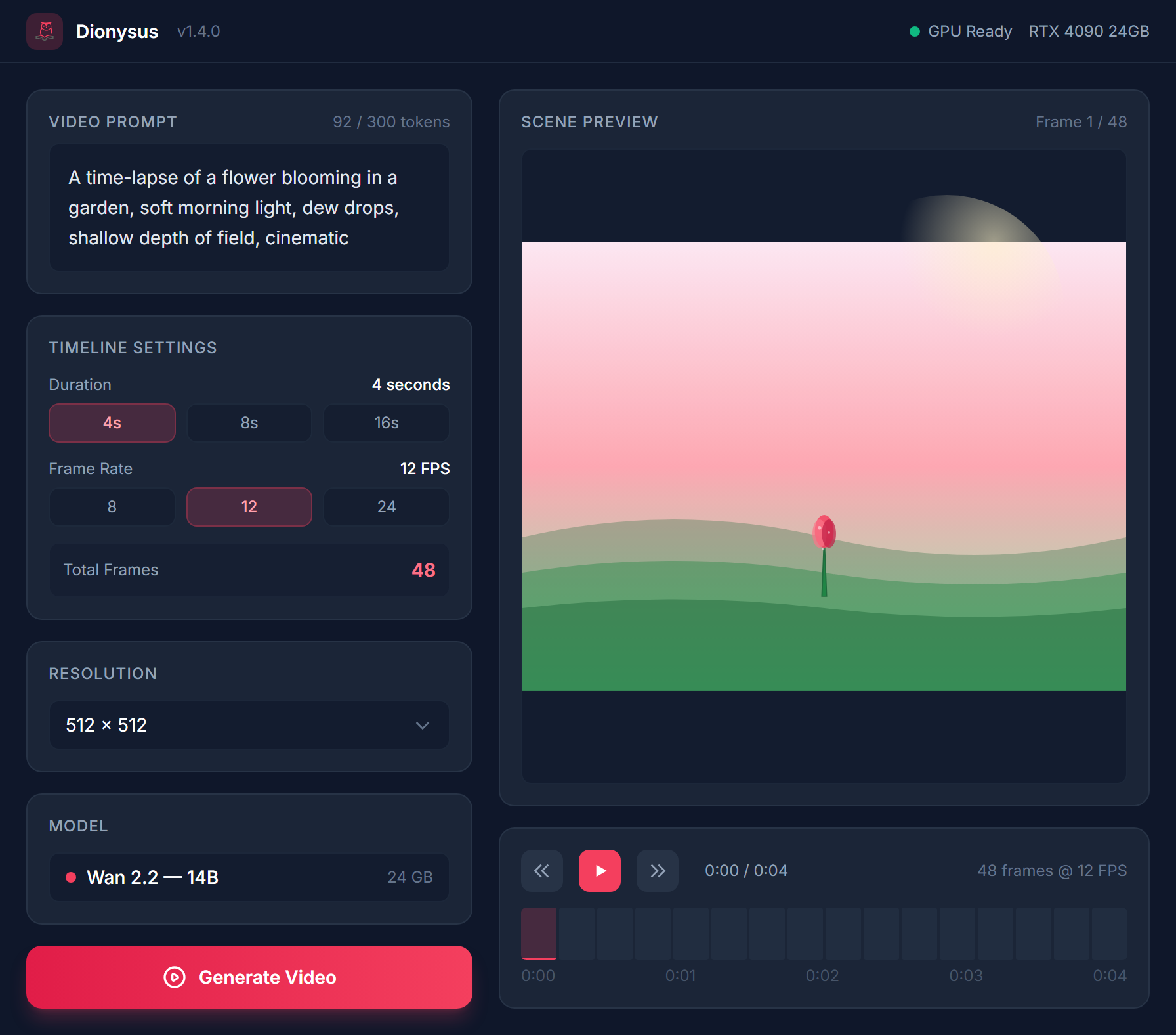 Video generation: scene preview with timeline